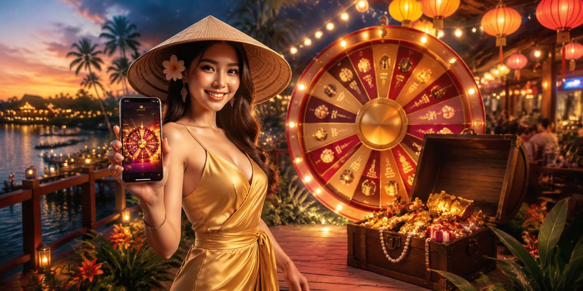 Khung cảnh Phú Quốc rực rỡ với chiếc nón lá và không khí may mắn của sự kiện lucky draw casino trực tuyến